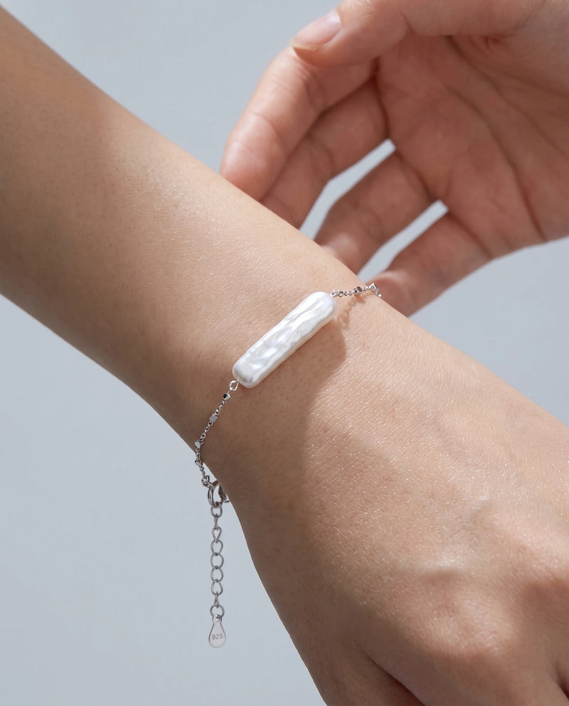 Baroque Pearl Chain Bracelet worn